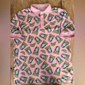 Men's Pink Graphic Polo Shirt - Lime & Shot Print